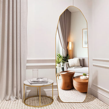 Easly 21x64 Diamond Shaped Irregular Floor Mirror, Gold