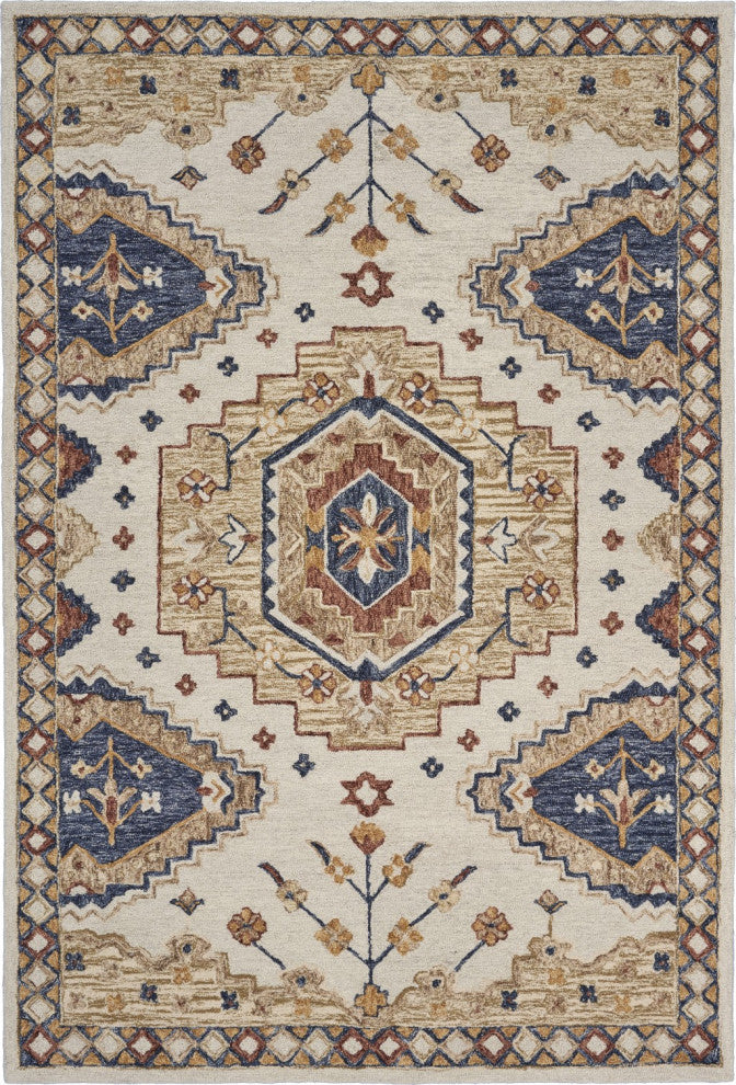 5" x 7' Gold and Blue Boho Chic Area Rug