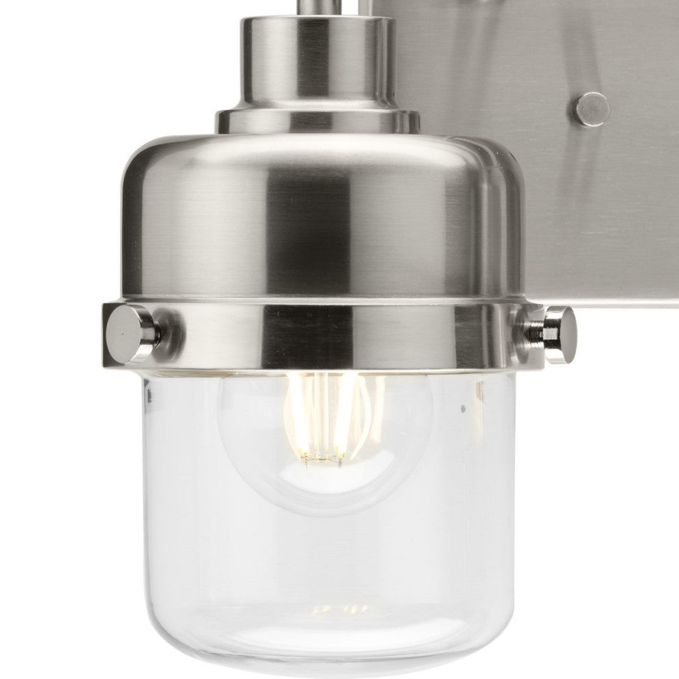 Beckner Collection 2-Light Brushed Nickel Clear Glass Bath Light