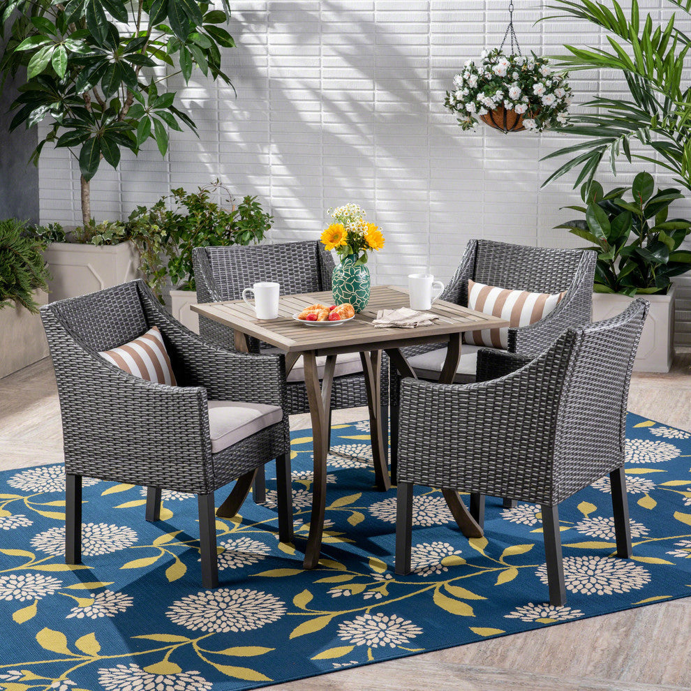 GDF Studio 5-Piece Marcy Outdoor Square Dining Set, Gray/Gray/Silver