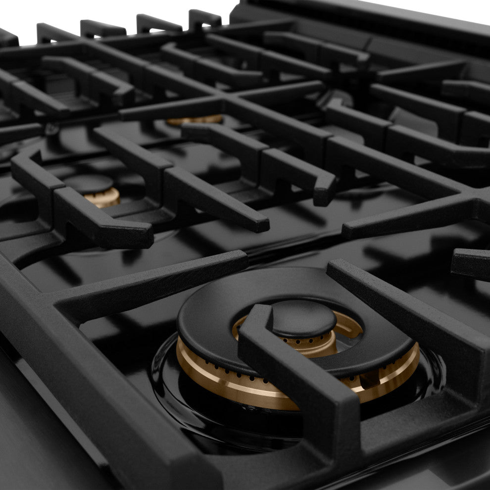 ZLINE 30" Gas Range, Black Stainless With Champagne Bronze SGRBZ-30-CB