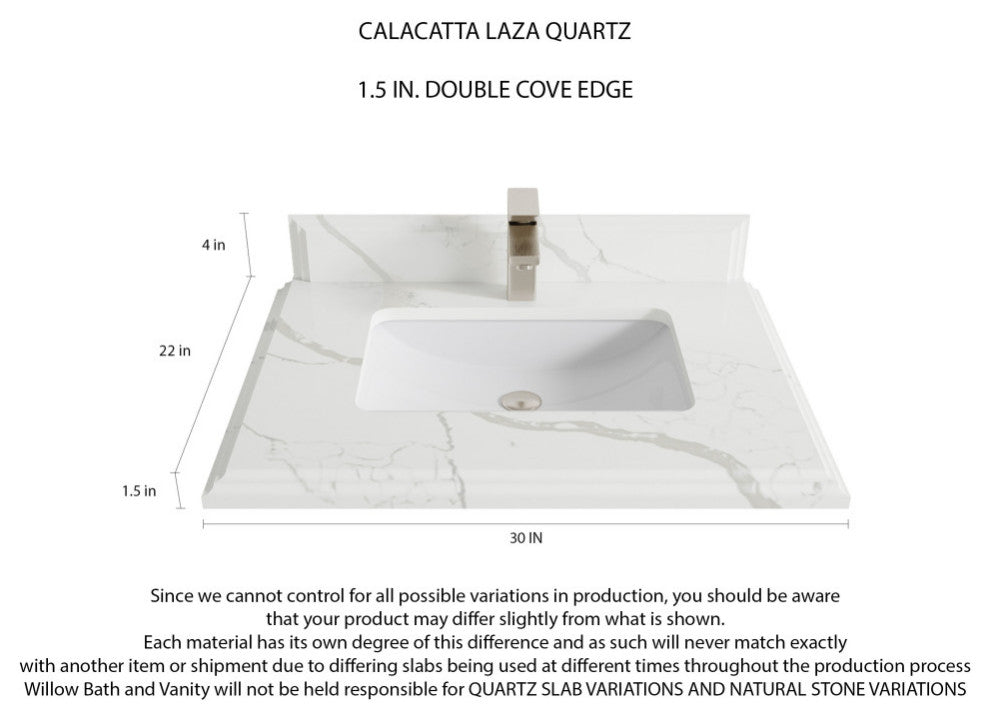 Cambridge 30 Single Sink Bath Vanity in Pewter Green 1.5" Calacatta Laza