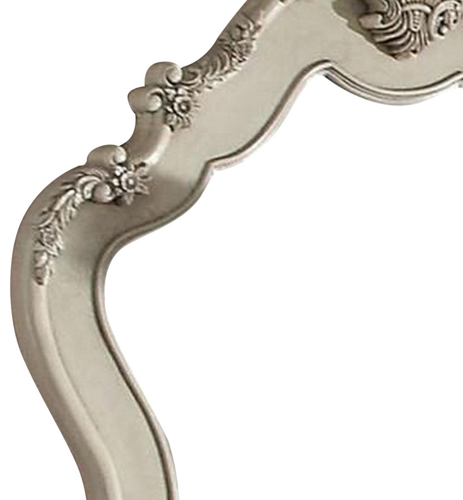 Benzara BM232987 Wooden Arched Wall Mirror With Floral Design, White