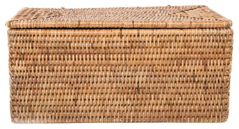 Artifacts Rattan™ Rectangular Double Toilet Roll Holder with Hinged Lid, Honey Brown