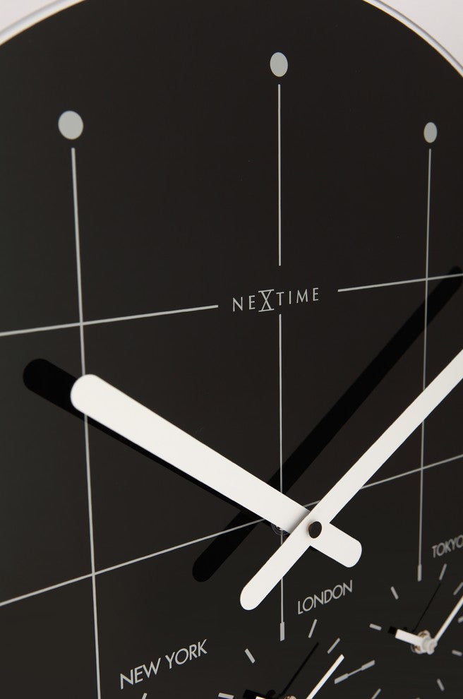 Big City Wall Clock, Round, Glass,  Black, Battery Operated