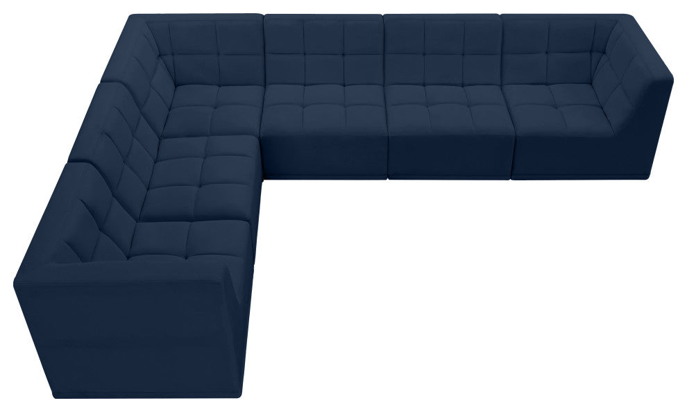 Relax Velvet Upholstered 6-Piece L-Shaped Modular Sectional, Navy
