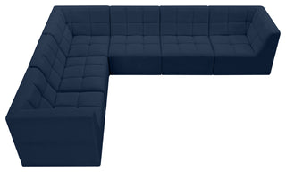 Relax Velvet Upholstered 6-Piece L-Shaped Modular Sectional, Navy