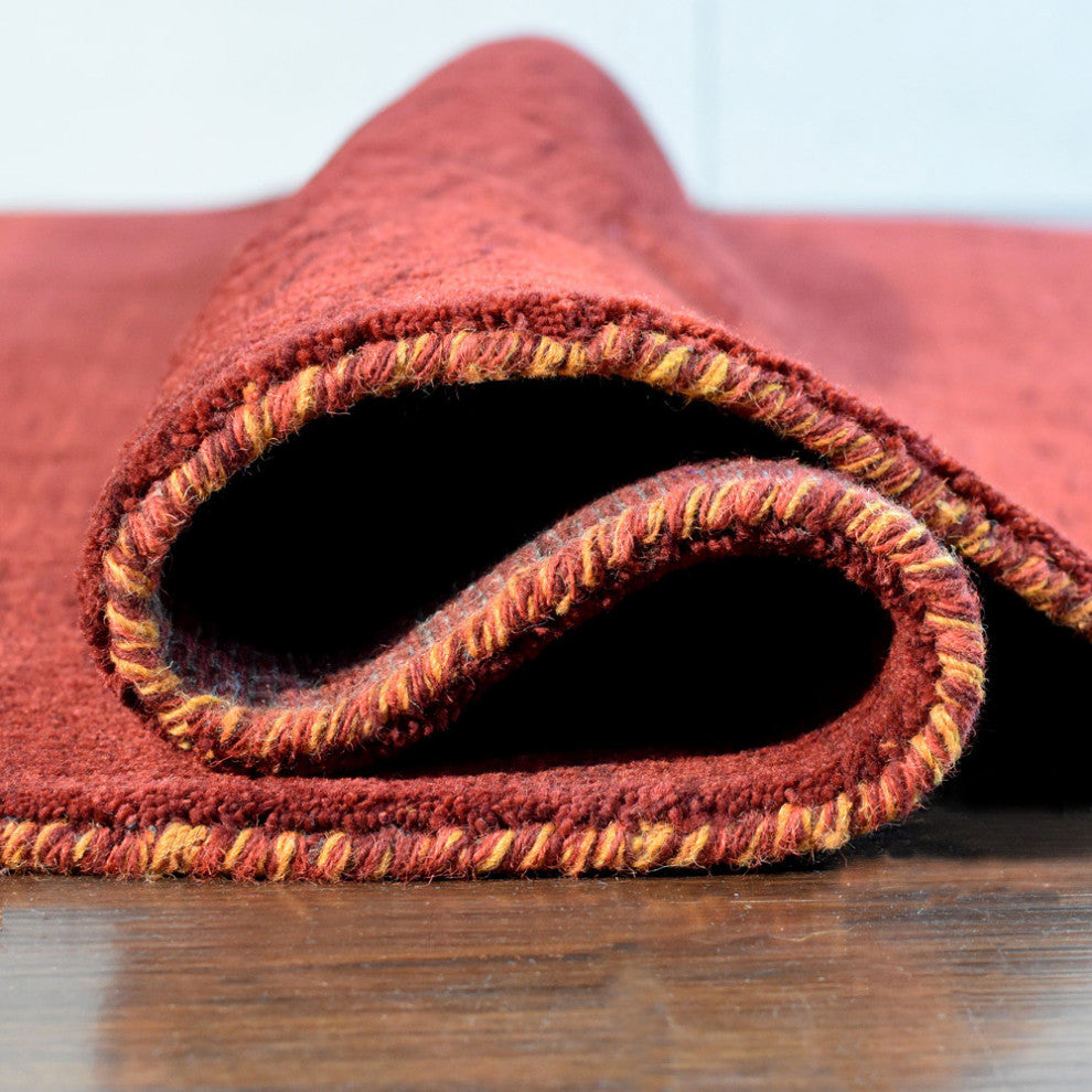 HAND KNOTTED LOOM WOOL ECO-FRIENDLY AREA RUGS - Round, Orange, Contemporary