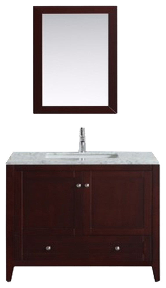 Eviva Lime 36"  Vanity Teak(Dark Brown) with White Jazz Marble Carrera Top