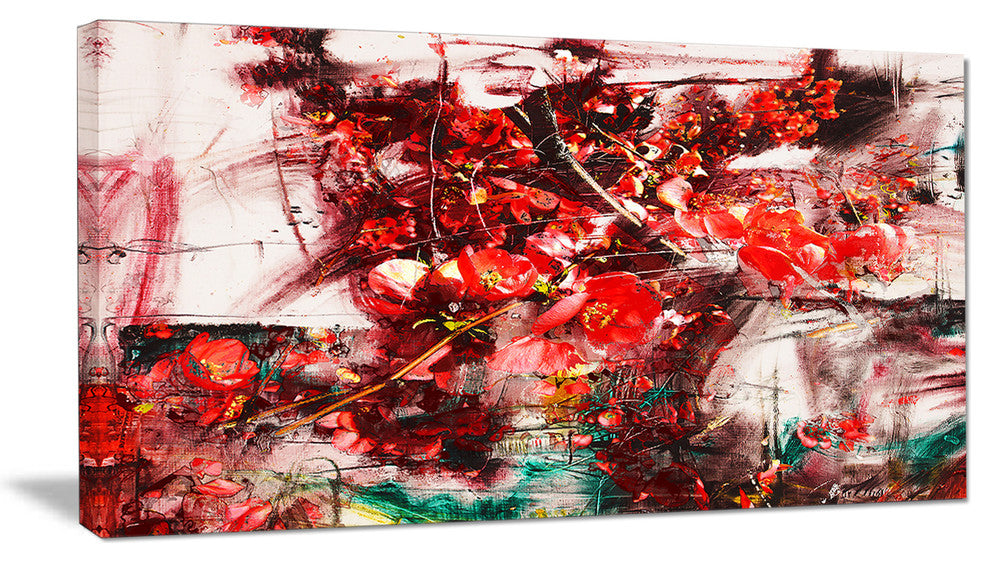 Red Flowers Abstract Background, Large Abstract Canvas Artwork, 32"x16"