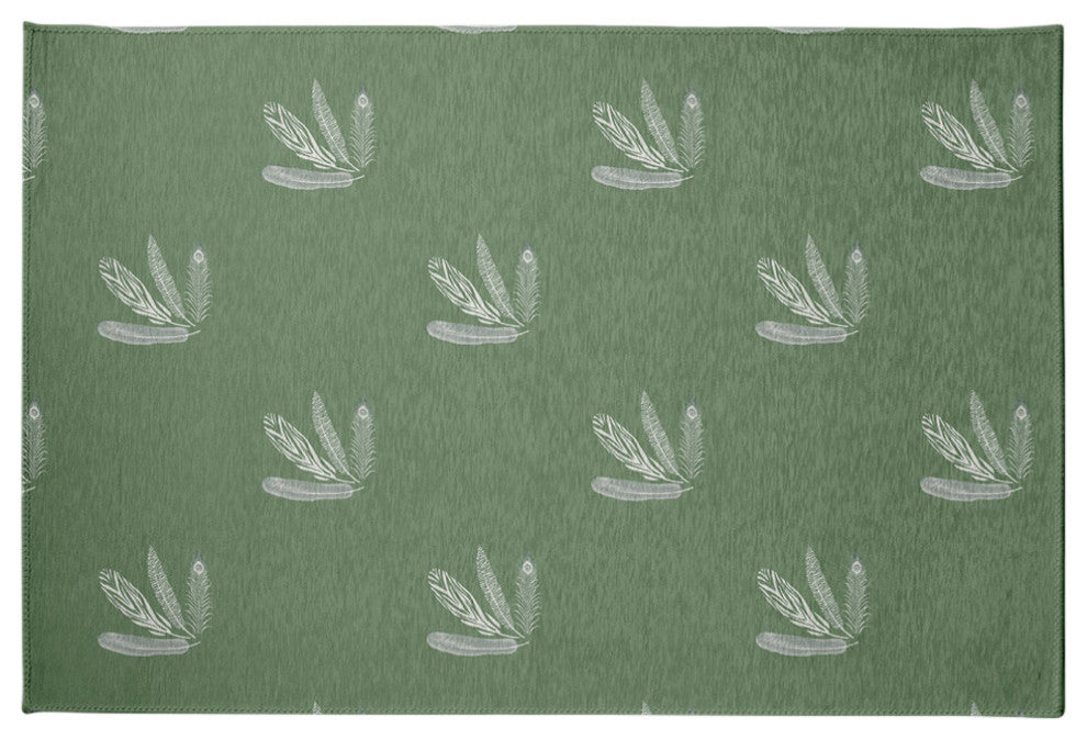 Feather Pattern Spring Chenille Rug, Muted Green, 4'x6'