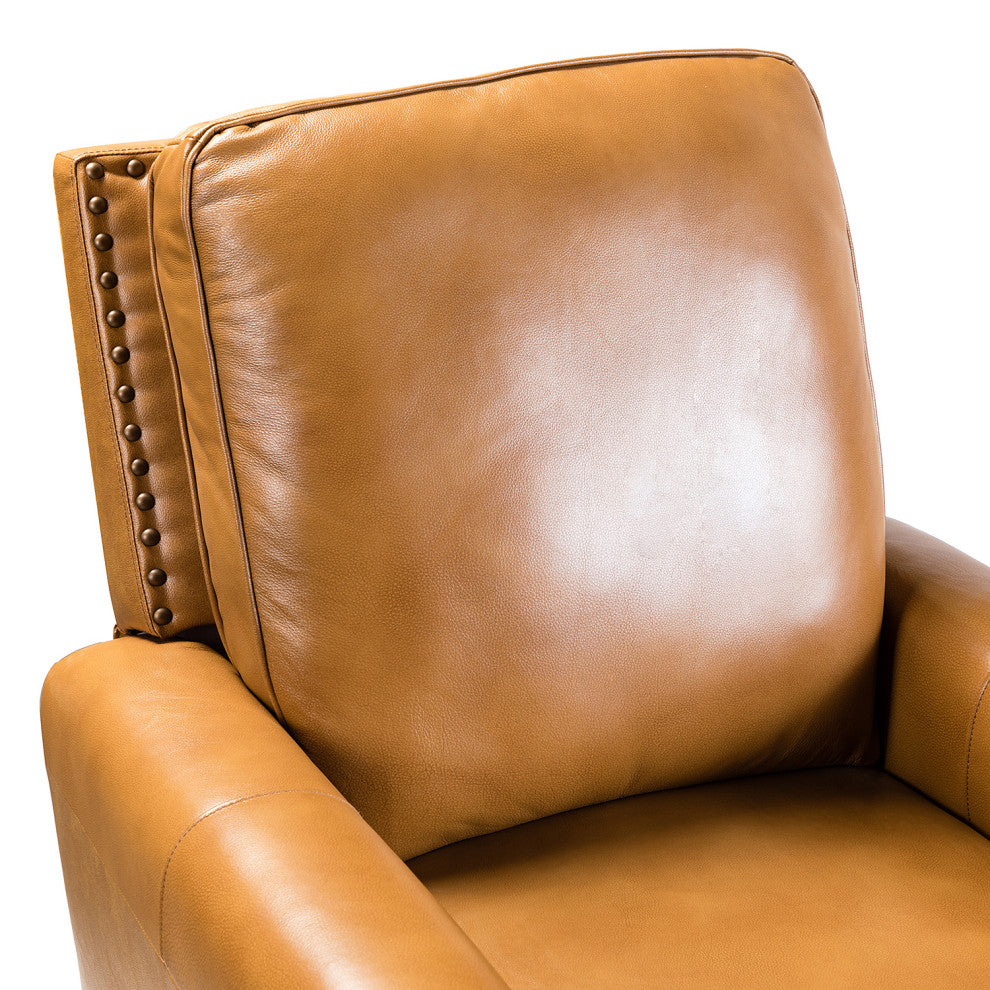 Genuine Leather Recliner With Nailhead Trim Set of 2, Camel