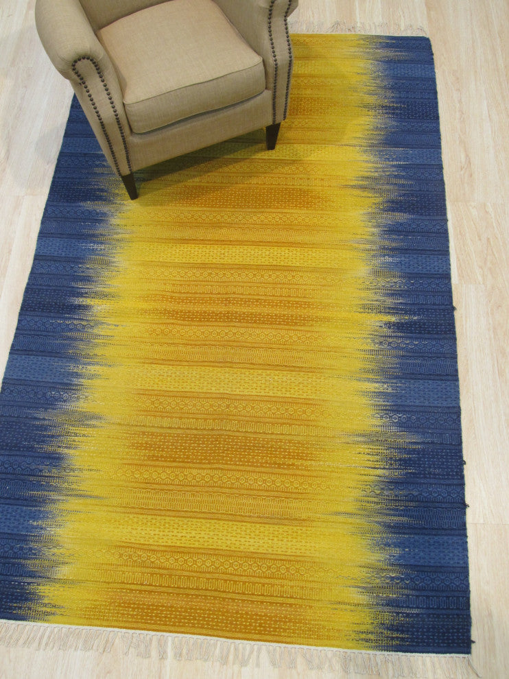 Handmade Wool Yellow Transitional Ombre Santa Fe Rug, 9'x12'