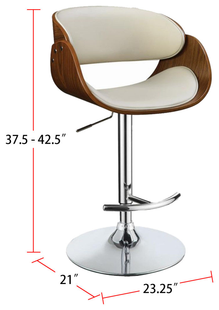 Wood Adjustable Bar Stool,, Ecru and Walnut