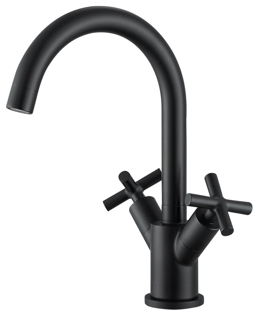 Ancona Ava Single Hole Cross Handle Bathroom Faucet, Matte Black Finish