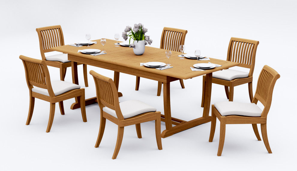 7-Piece Outdoor Teak Dining Set: 94" Masc Rectangle Table, 6 Arbor Armless Chair