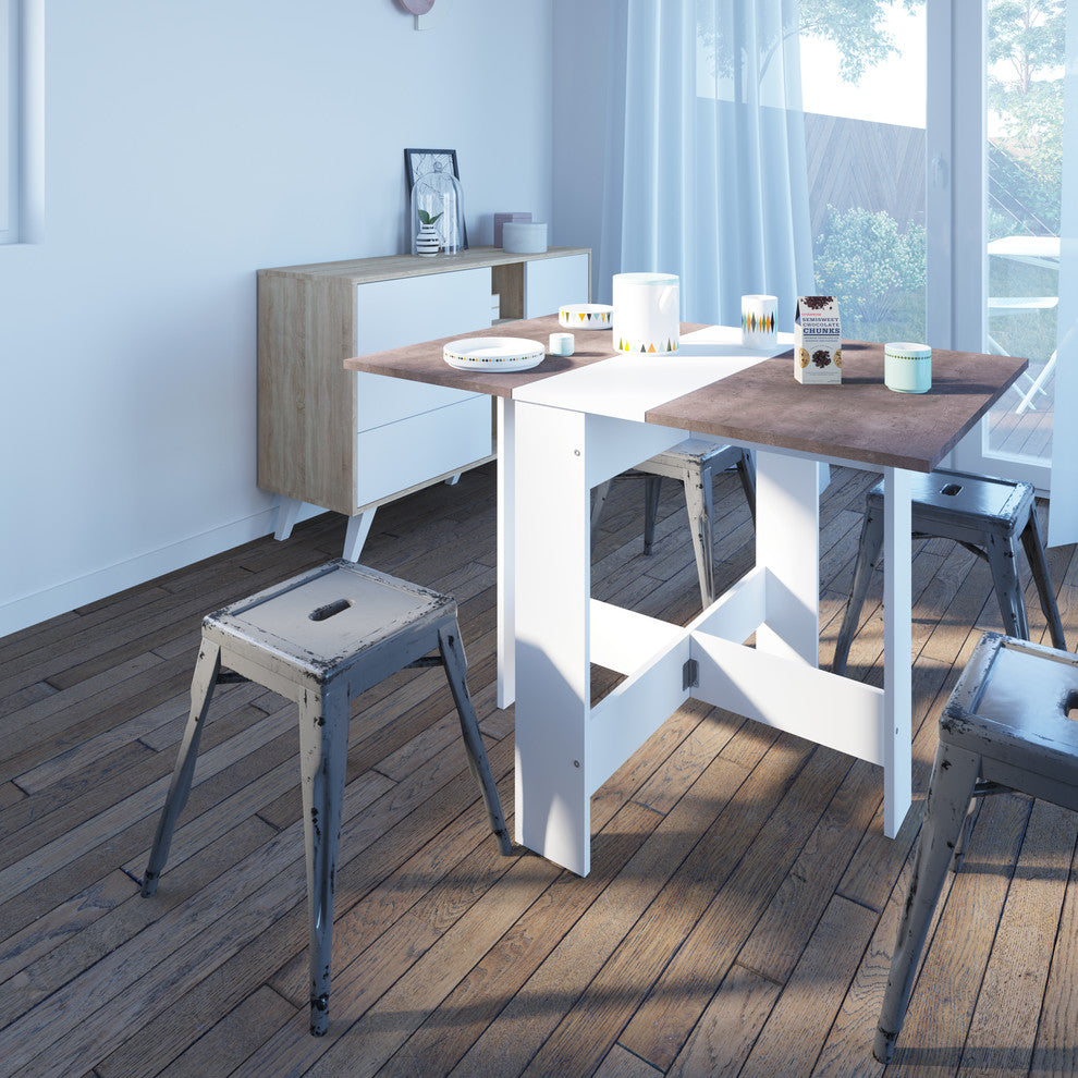 Symbiosis Papillon Foldable Dining Console Table, White/Concrete