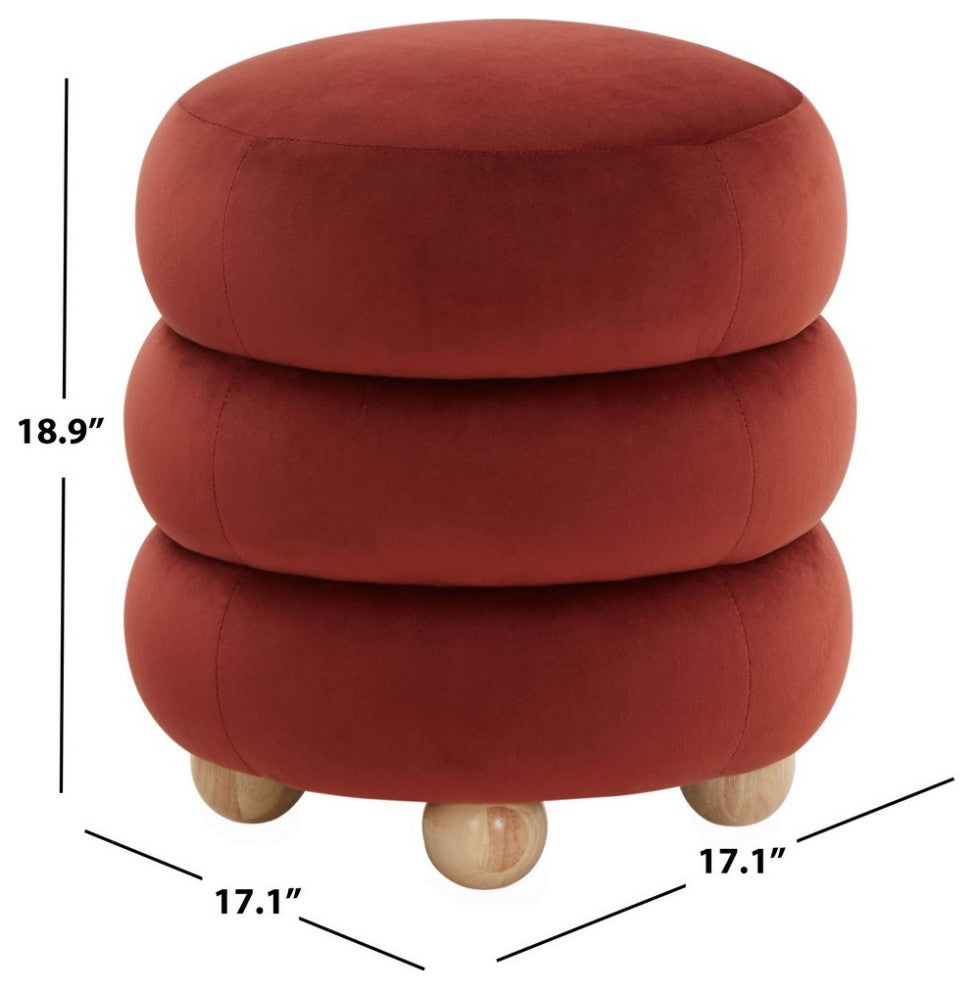 Safavieh Couture Cecelia Round Ottoman, Rust/Natural