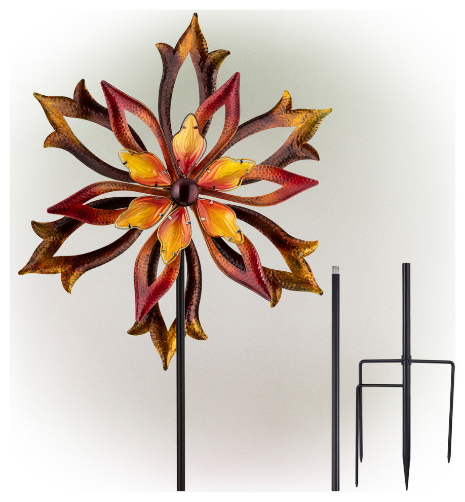 Metal Double-Sided Flame Spinning Garden Stake, 96"