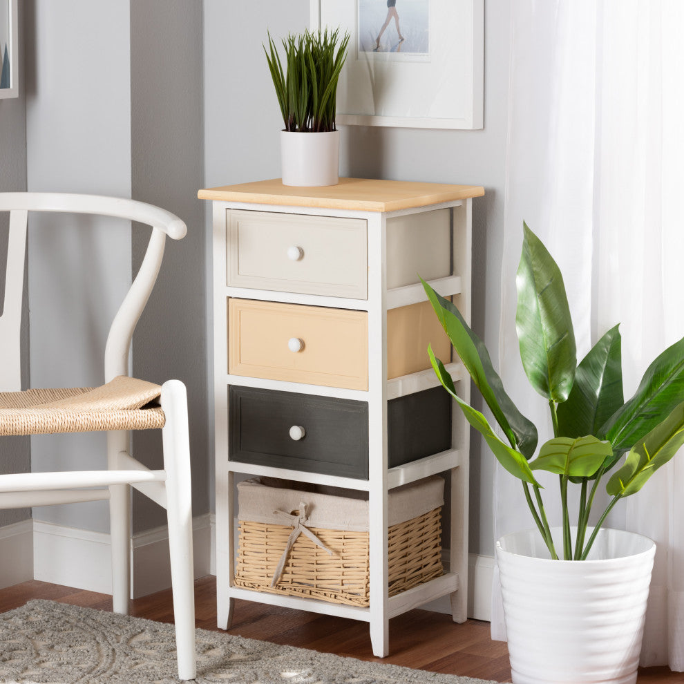Linda Mid-Century Multi-Colored 3-Drawer Storage Unit With Basket