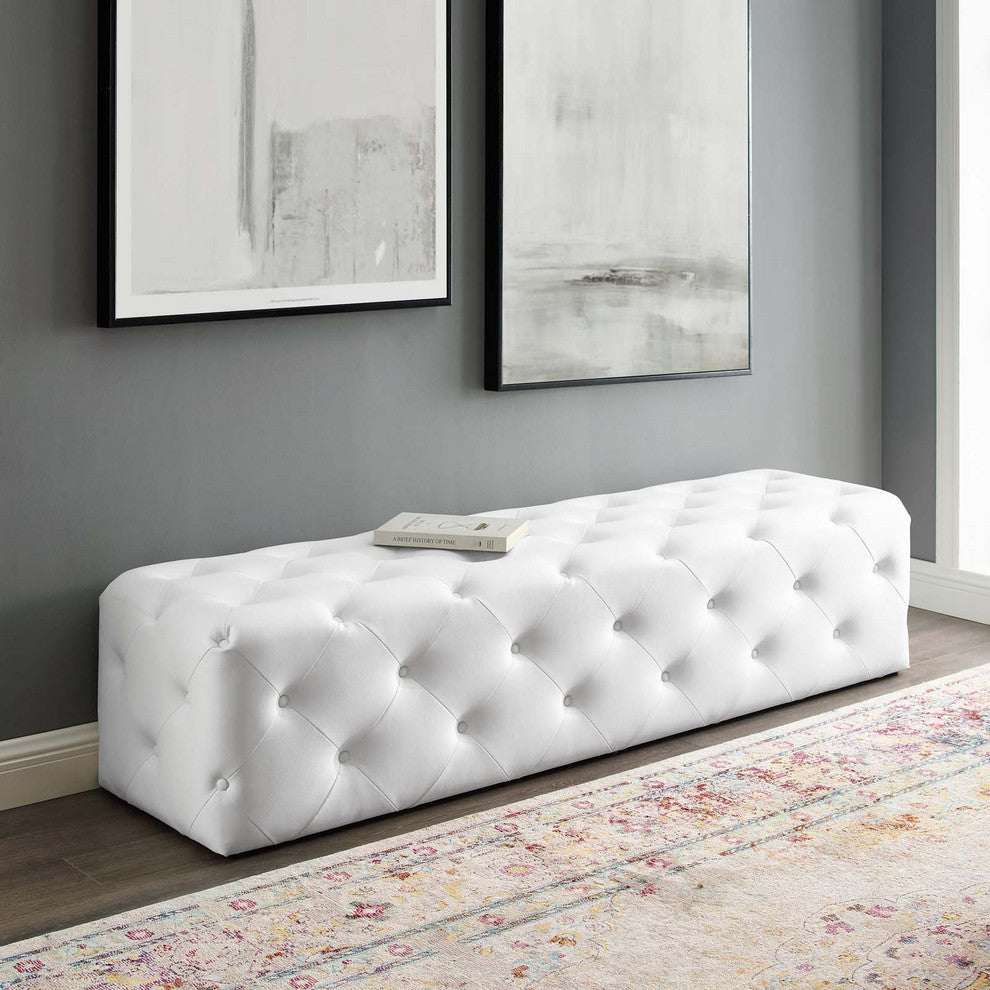 Anthem 72" Tufted Button Entryway Faux Leather Bench White
