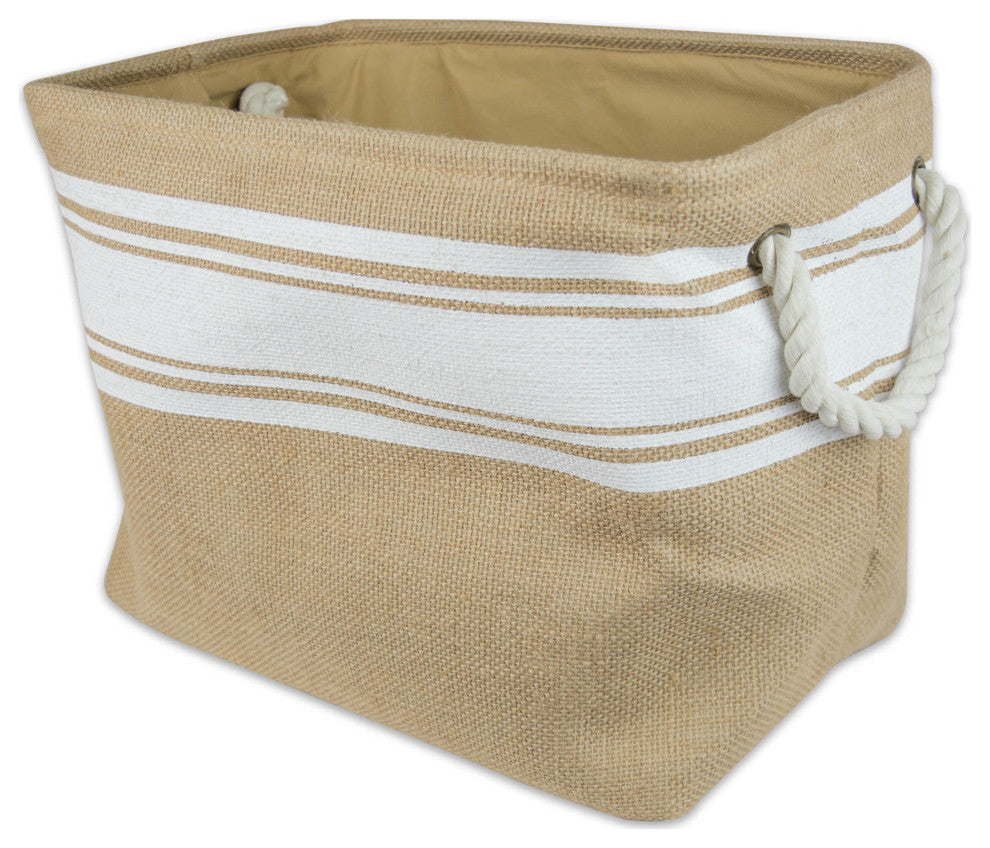 Burlap Bin Border White Rectangle Large 17.5"x12"x15"