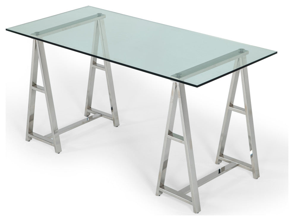 Modrest Ostro Modern Stainless Steel, Glass Desk