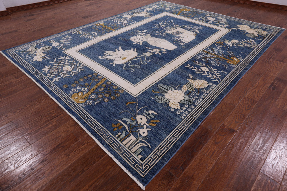 Contemporary Floral Handmade Wool and Silk Rug 9' 1" X 11' 8" Q4760