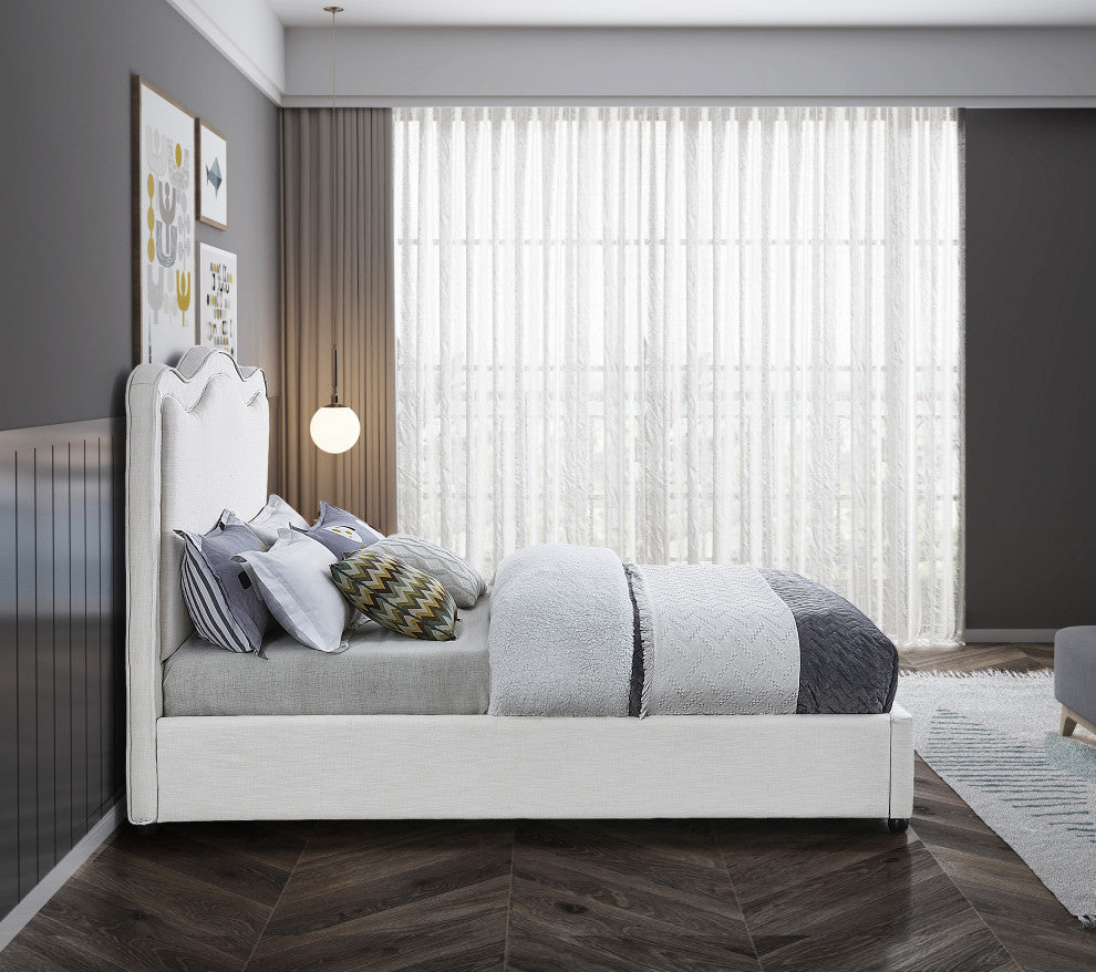 Felix Linen Upholstered Bed, Cream, King
