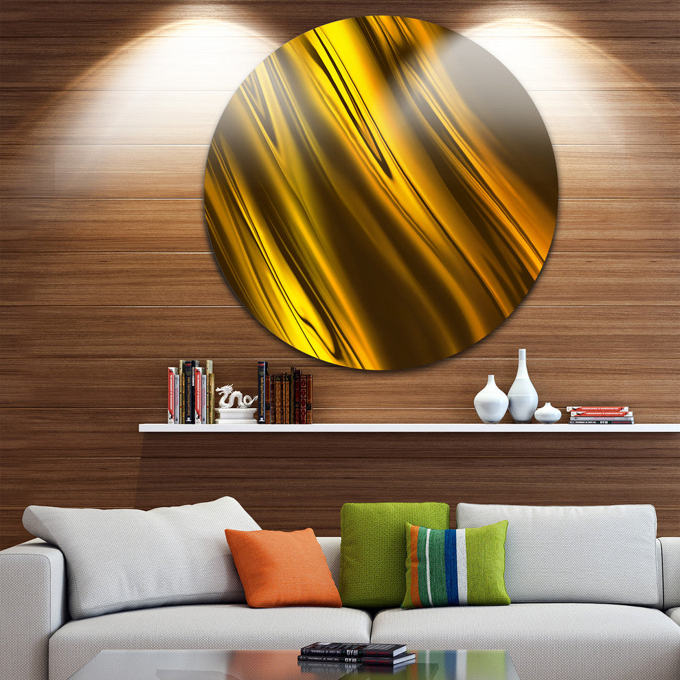 Yellow Liquid Gold Design, Abstract Digital Art Disc Metal Artwork, 36"