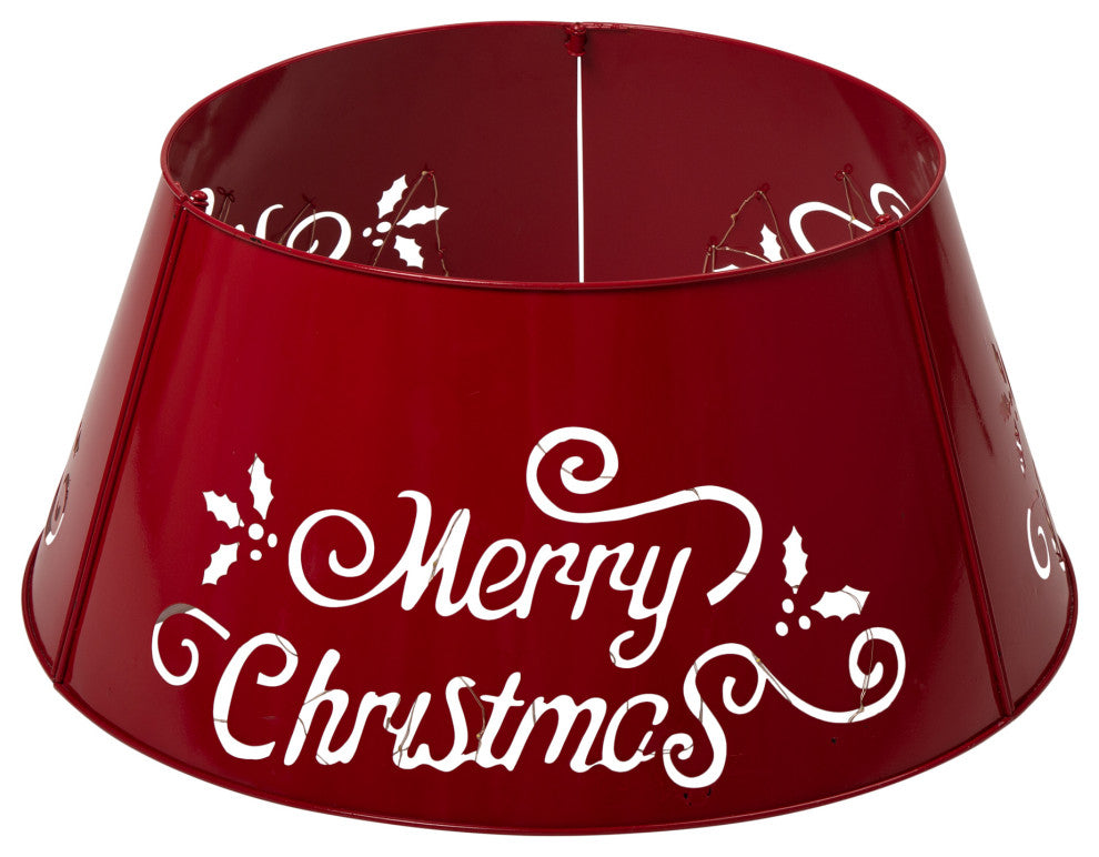 26"D "Merry Christmas" Diecut Metal Tree Collar With Light String