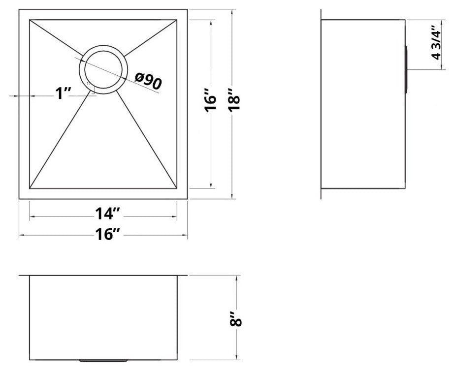 Ruvati 16" Undermount Bar Prep Sink Stainless Steel, RVH7111