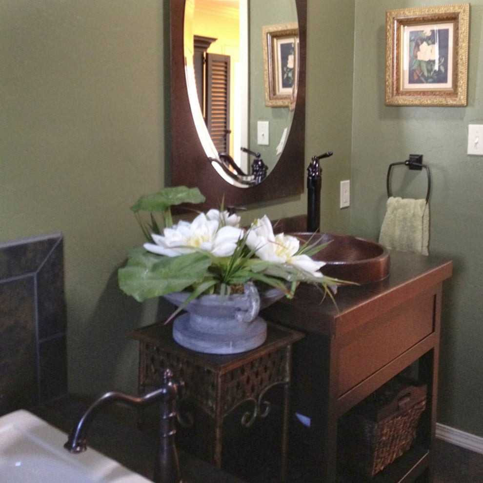 Granada Copper Drop-in Bathroom Sink, Antique
