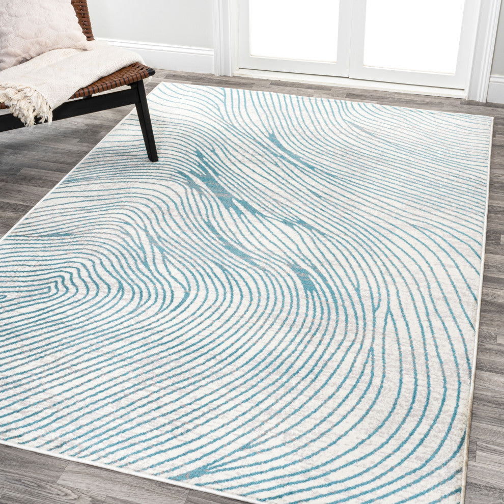 Arlo Woodgrain Geometric Ivory/Blue 4'x6' Area Rug