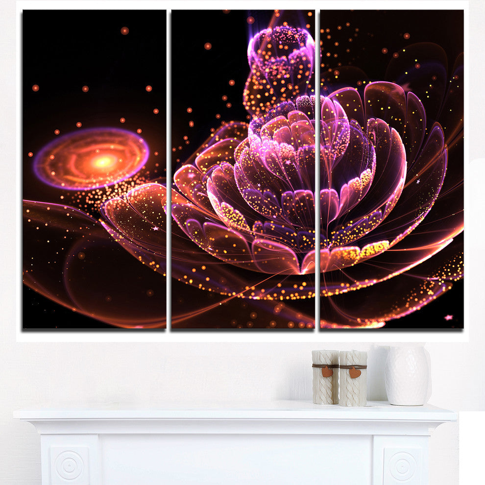 "Fractal Flower Illuminated Purple Art" Metal Wall Art, 3 Panels, 36"x28"