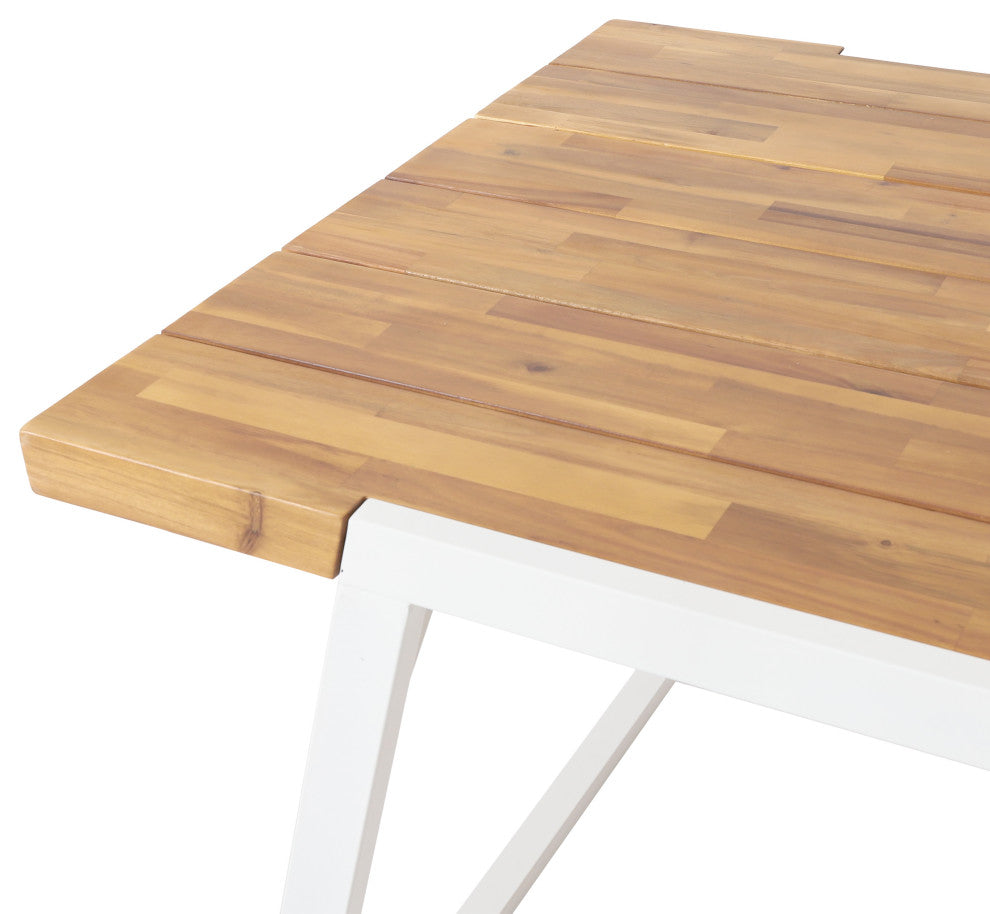 Gebo Outdoor Modern Acacia Wood Dining Table, Teak/White