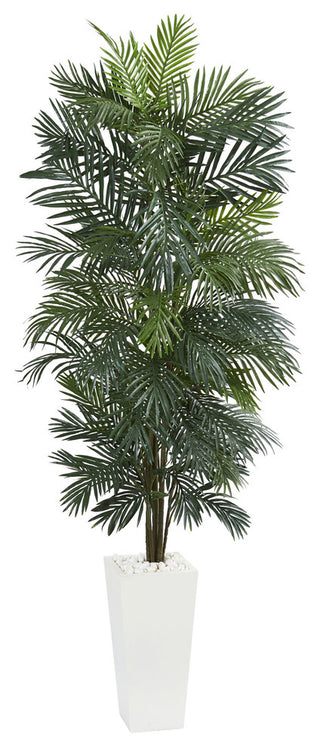 7' Areca Artificial Tree, White Tower Planter