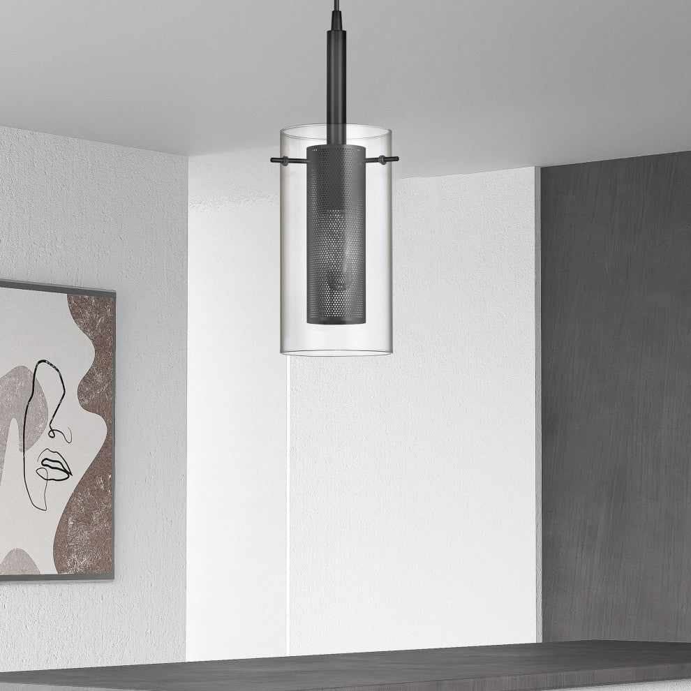 Modern Pendant With Clear Glass, Matte Black