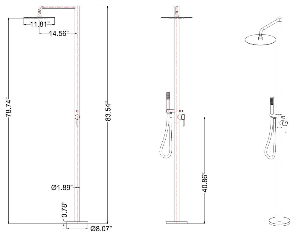 Free Standing Outdoor Shower with Handheld Shower, Brushed Nickel