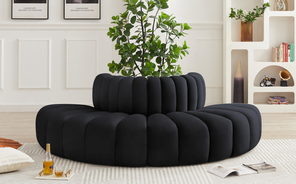 Arc Upholstered Outward Curved Modular Sectional, Black, 4-Piece: Reverse Corner (4), Velvet