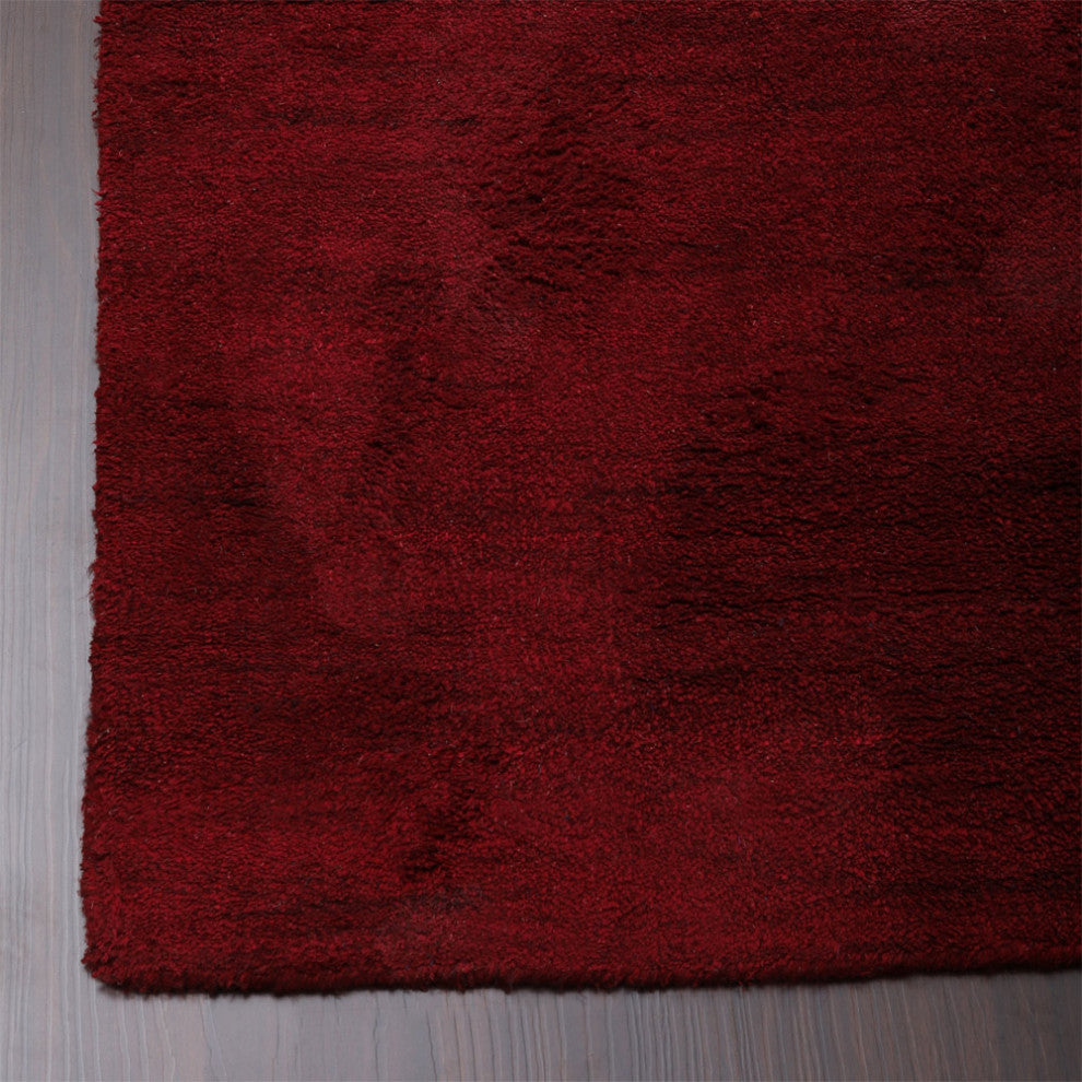 Hand Knotted Loom Silk Mix Area Rug Solid Dark Red, [Rectangle] 6'x9'
