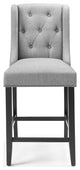 Tufted Counter Stool Chair, Fabric, Wood, Gray, Modern, Bar Pub Cafe Bistro