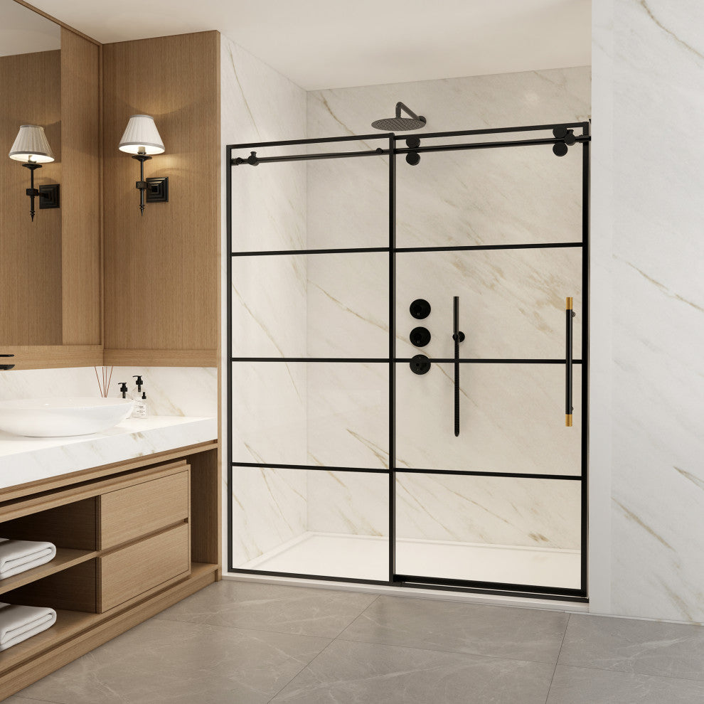 Losar Single Sliding Framed Shower Door, Matte Black, 68" W X 78"h