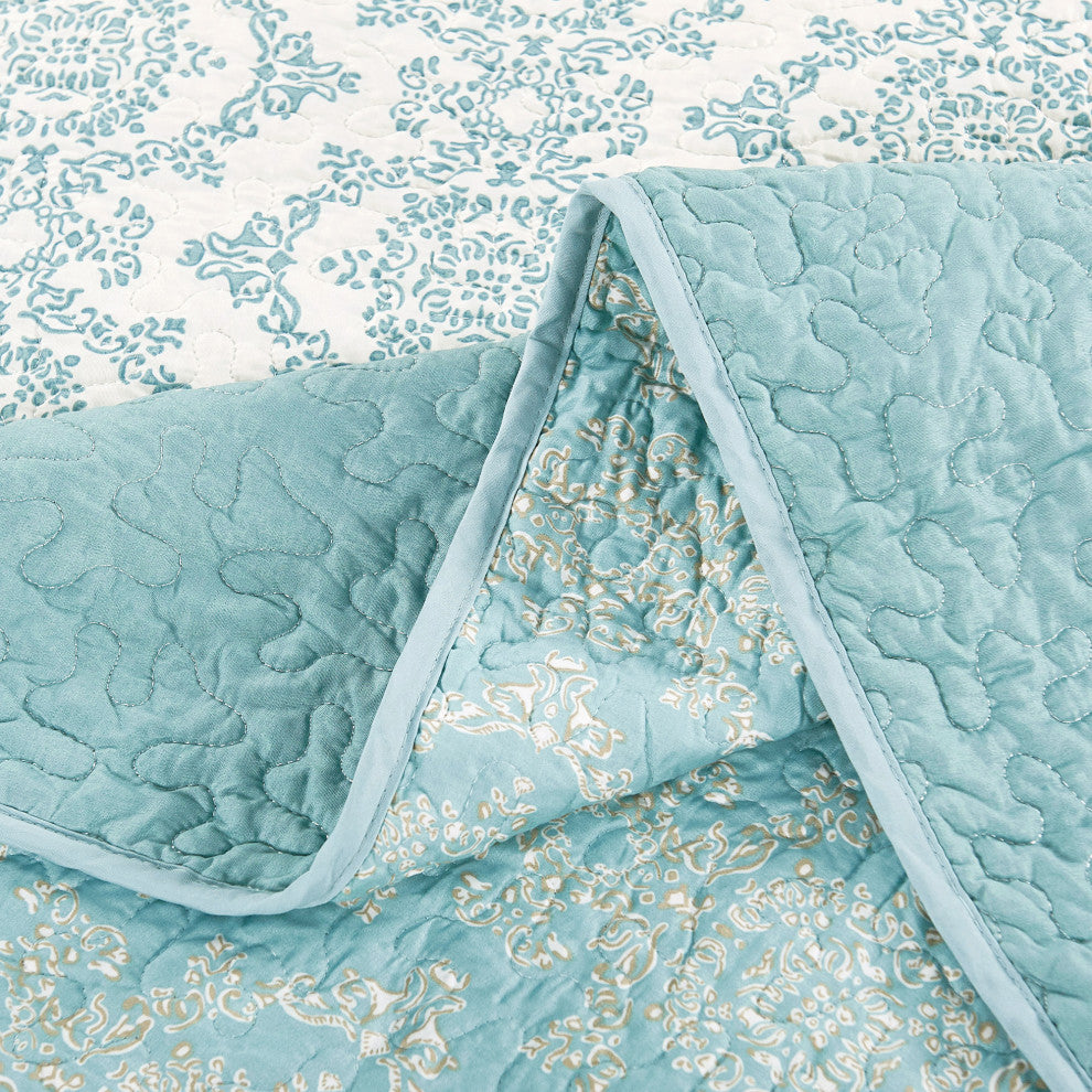 Mystic Quilted 7-Piece Bed Spread Set, Teal/Turquoise, Over-Sized King