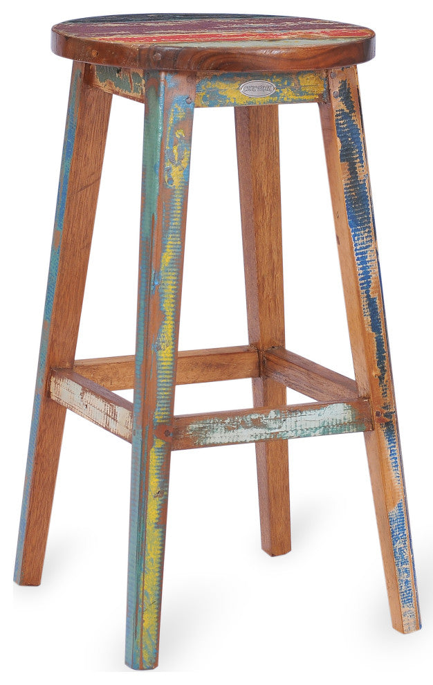 Marina Del Rey Round Recycled Teak Wood Boat Barstool