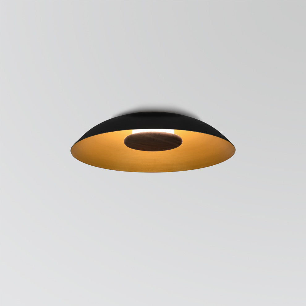 Volo Flush Mount, Noir, Brushed Brass/ Black Leather/Dark Stained Walnut, 3000K