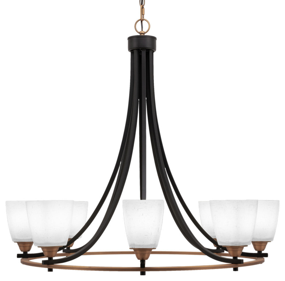 Paramount 8-Light Chandelier, Matte Black & Brass, 4.5" White Muslin