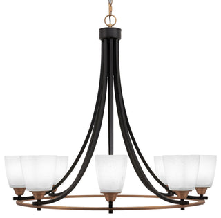 Paramount 8-Light Chandelier, Matte Black & Brass, 4.5" White Muslin
