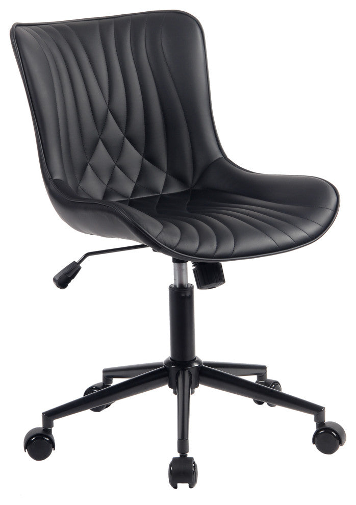 Younike Armless Upholstered Faux Leather Rolling Office Chair, Black