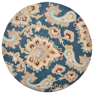 HAND TUFTED WOOL ECO-FRIENDLY AREA RUGS-Dark Blue Color, Floral Design